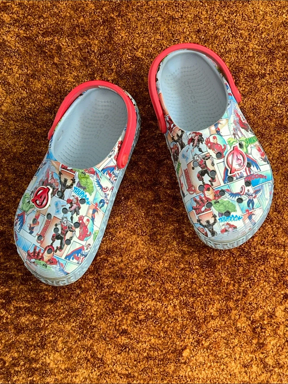 CROCS Kids Marvel Comic-Print Clogs with Red Accents